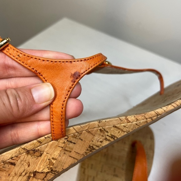 Micheal Kors Orange Leather and Cork Wedge Thong Sandal 9.5 - Picture 5 of 11
